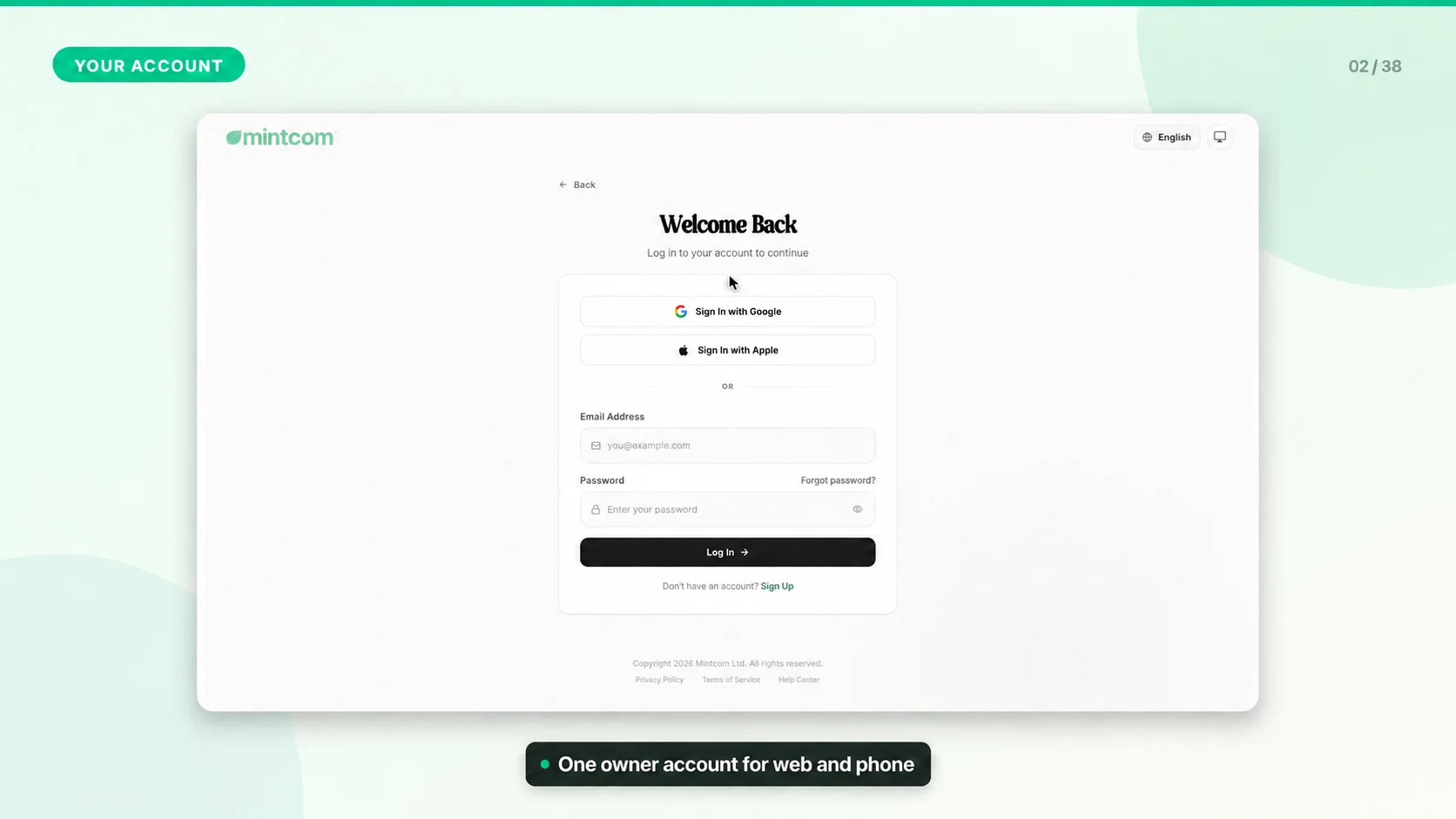 Mintcom owner account sign-in screen